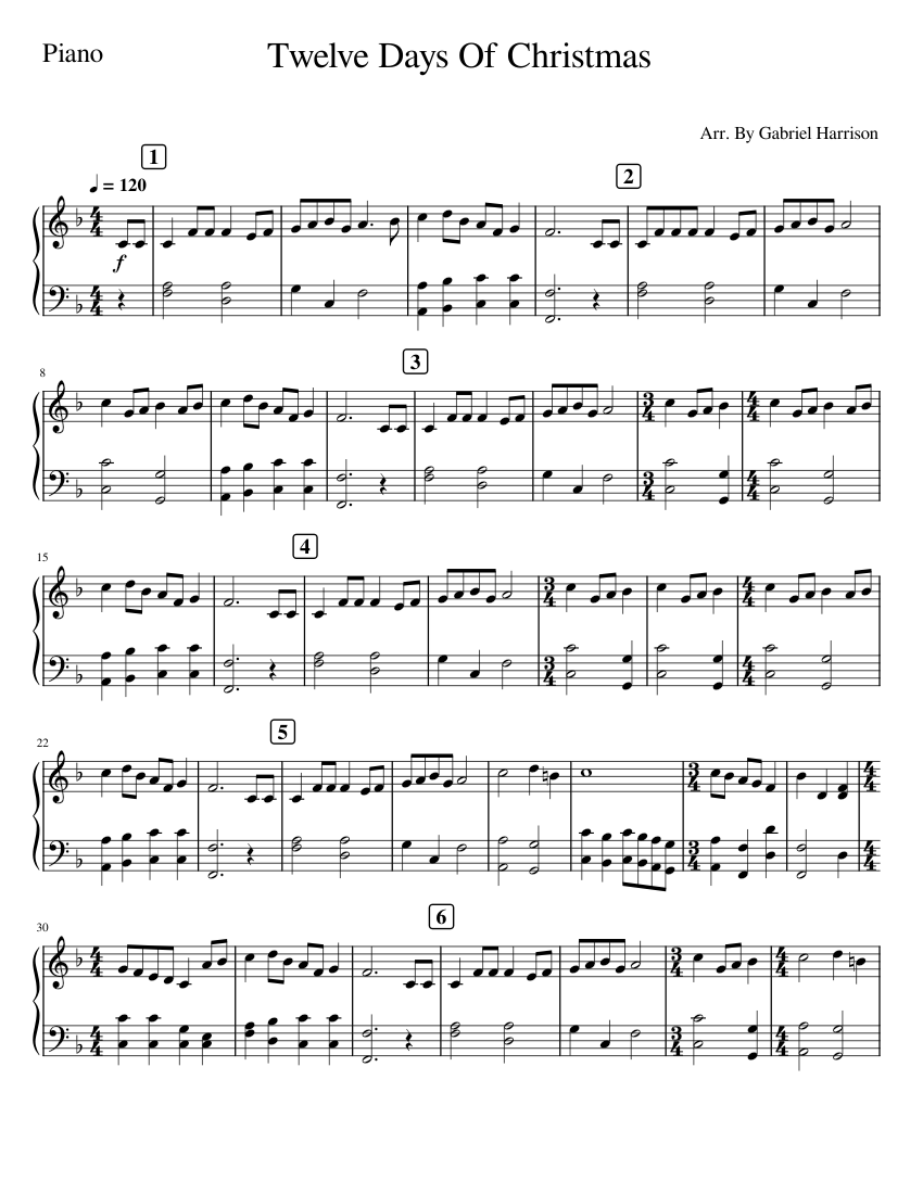 Twelve Days Of Christmas Sheet music for Piano (Solo) Twelve Days Of Christmas Sheet music for Piano (Solo)