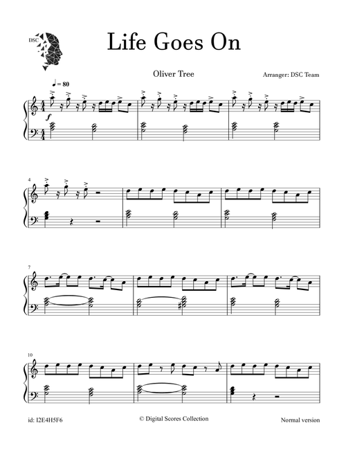 Life Goes On (Arr. Digital Scores Collection) - Oliver Tree (Piano Solo)
