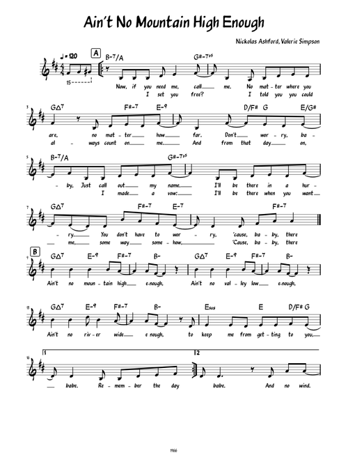 Ain't No Mountain High Enough (Lead sheet with lyrics )