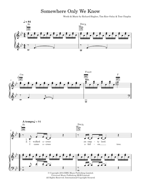 Somewhere Only We Know - Keane, Lily Allen (Piano-Vocal-Guitar (Piano Accompaniment))