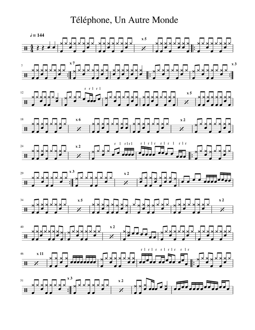Je Revais D Un Autre Monde Tab Telephone Un Autre Monde Sheet music for Drum group (Solo) | Musescore.com