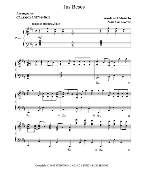 Tus Besos (Arr. ClassicalDynamics) - Juan Luis Guerra (Piano Solo)