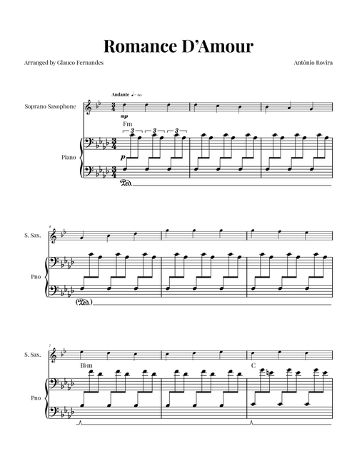 Spanish Romance (Romanza - Romance D'Amor) (Arr. Glauco Fernandes) - Traditional (Soprano Sax and Piano)