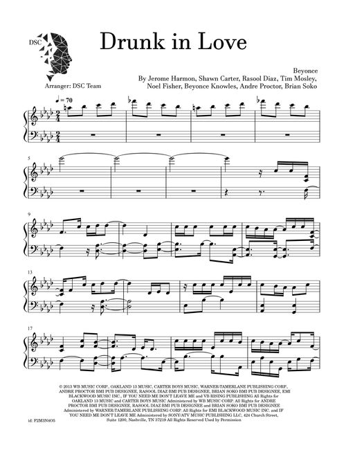 Drunk In Love (Arr. Digital Scores Collection) - Beyonce Featuring Jay Z (Piano Solo)