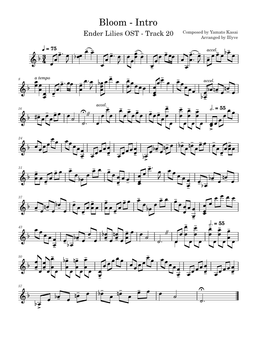 [Ender Lilies] Bloom Intro Sheet music for Violin (Solo)