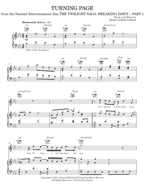 Turning Page - Sleeping At Last, Twilight: Breaking Dawn Movie (Piano-Vocal-Guitar)