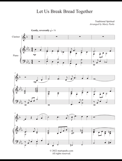 Let Us Break Bread Together (Clarinet-Piano) (Arr. Marty Parks) - Traditional Spiritual (Clarinet and Piano)