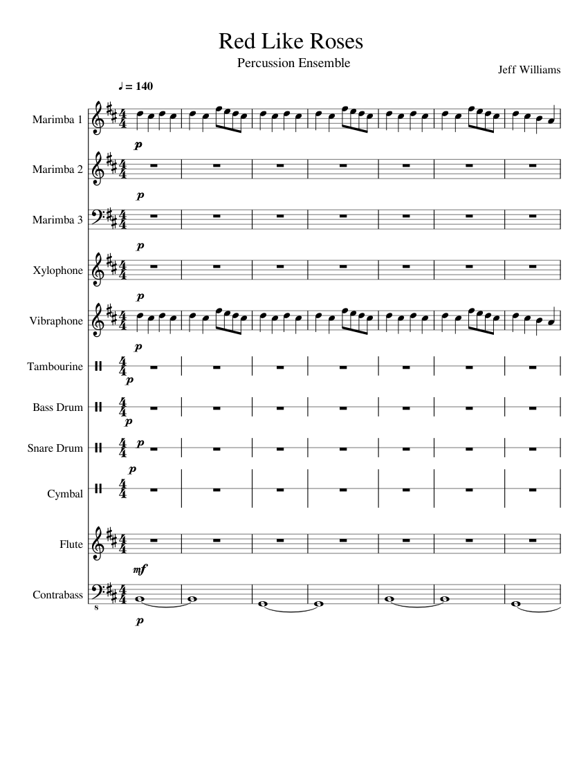 Red Like Roses Tab Red Like Roses Percussion Ensemble Arrangement updated Sheet Music for ...