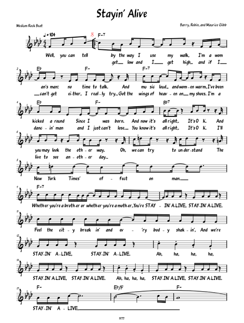 Stayin' Alive (Lead sheet with lyrics )