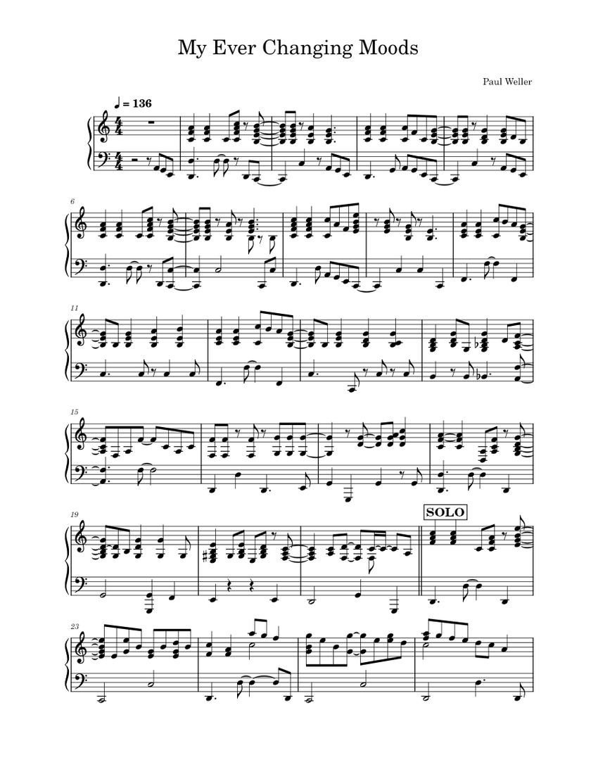 My ever changing moods The Style Council Sheet music for Piano (Solo