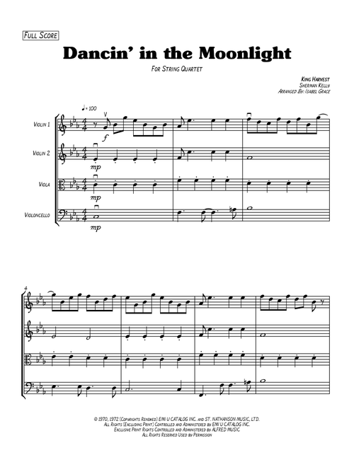 Dancin' In The Moonlight (Arr. Isabel Grace) - King Harvest (String Quartet)