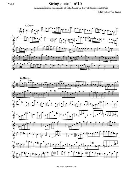 String quartet nº10-Toni Tudurí (instr. of Domenico dall'Oglio violin Sonata Op1 nº7 in C Maj) - Domenico dall' Oglio / (String Quartet)