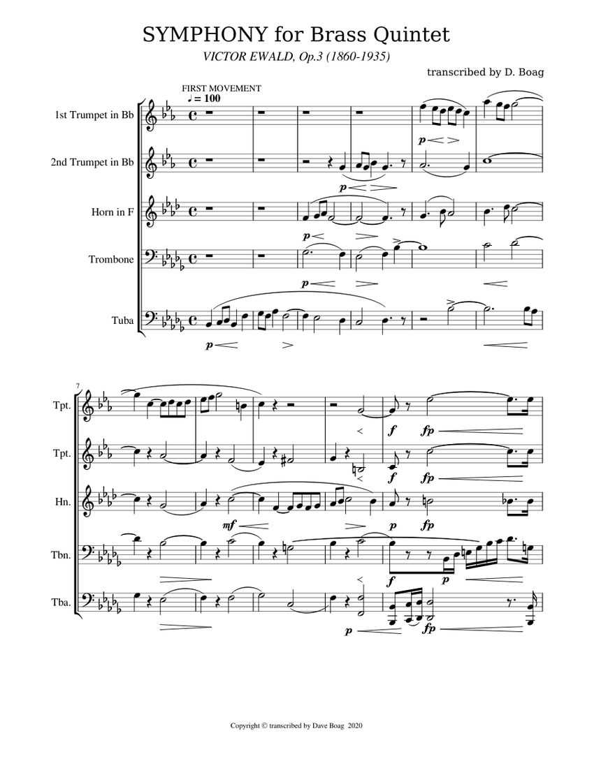 Ewald SYMPHONY for Brass Quintet Sheet Music for Tuba, Trombone