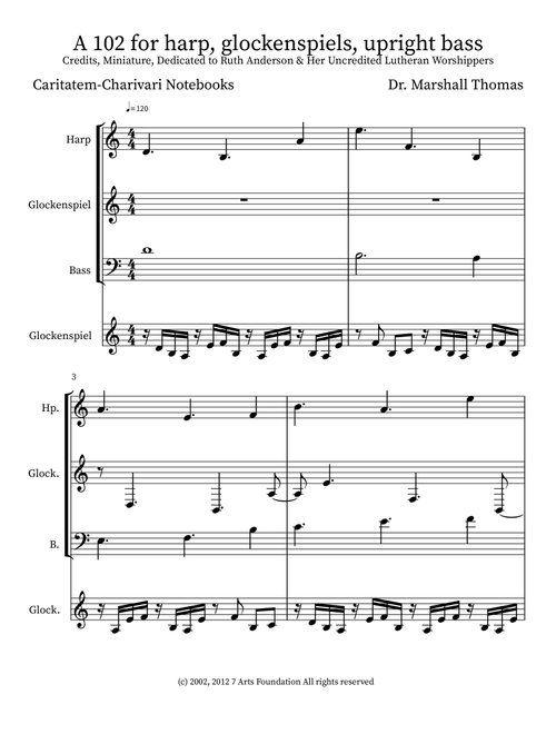 A 102 for harp, glockenspiels, upright bass - Celebrity Chamber Players (Small Ensemble)