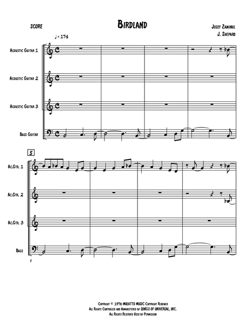 Birdland - Score Only (Arr. Jeremy Shepard) - Manhattan Transfer (Guitar Ensemble)
