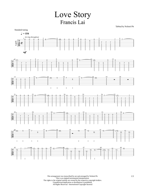 Love Story (Arr. Righty) - Fräncis Lai (Easy Guitar with TAB)