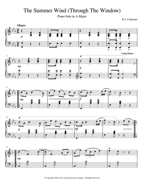 The Summer Wind (Through The Window) - Piano Solo