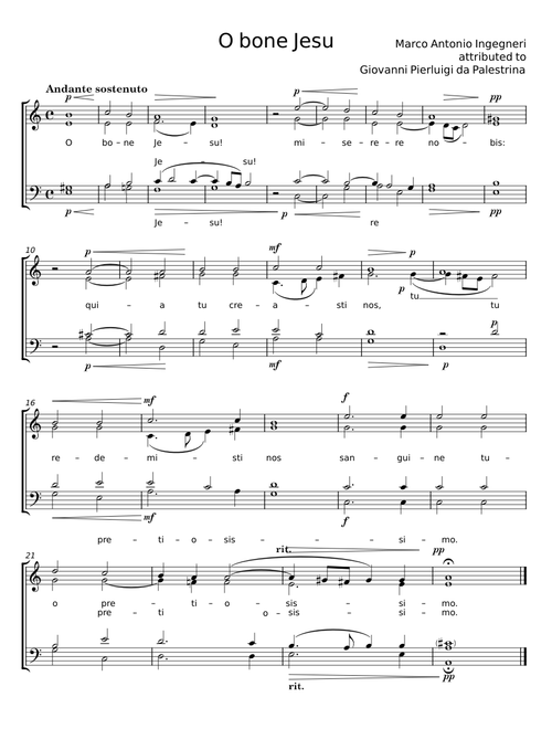 O bone Jesu - Marco Antonio Ingegneri, misattrib. to Giovanni Pierluigi da Palestrina