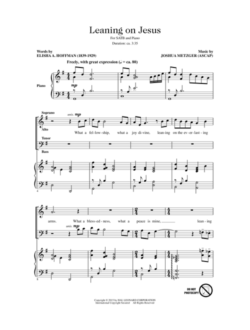 Leaning On Jesus - Elisha A Hoffman, Joshua Metzger (Choral, SATB)