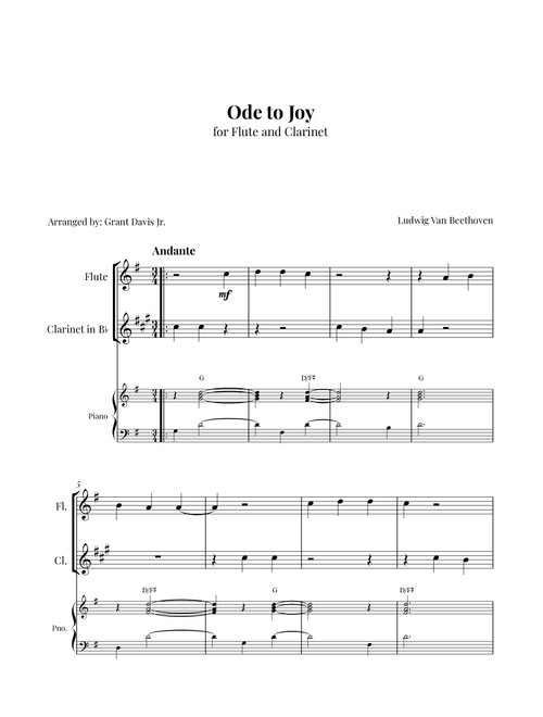 Ode to joy (Arr. Grant Davis Jr.) - Ludwig Van Beethoven (Instrumental Duet and Piano)