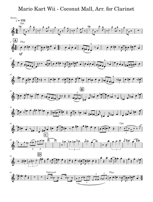 Mario Kart Wii - Coconut Mall, Arr. for Alto Sax