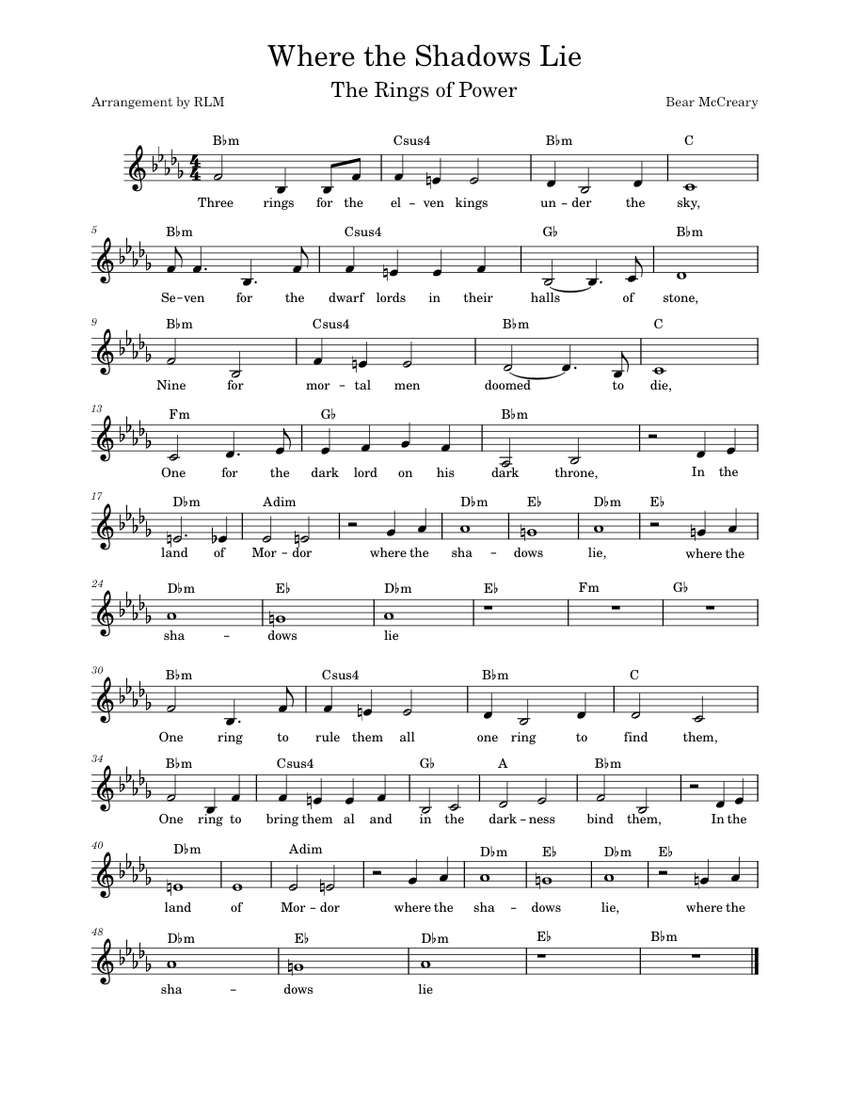 Where the shadows lie bear mccreary rings of power chords melody