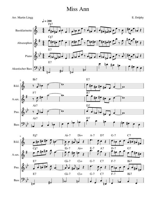 Miss Ann Dolphy Leadsheet C Bb Eb Bassline – Martin Lingg