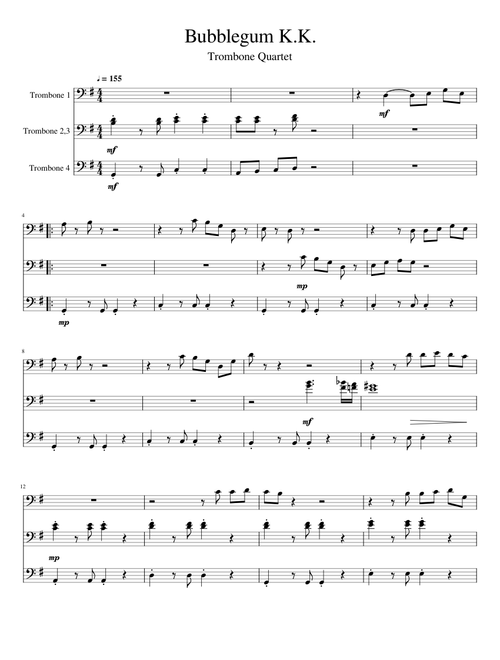 Animal Crossing New Leaf: Bubblegum K.K. - Trombone Quartet