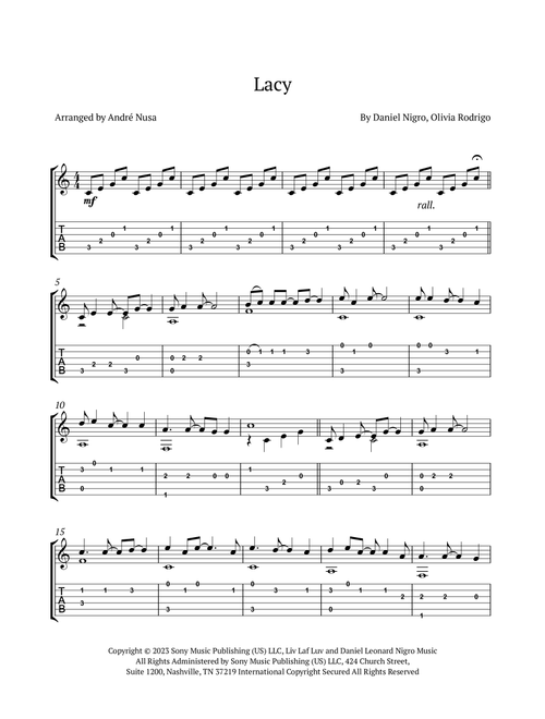 Lacy (Arr. André Nusa) - Olivia Rodrigo (Easy Guitar with TAB)