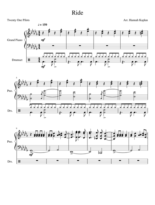 Ride- Twenty One Pilots Piano solo w/ drumset