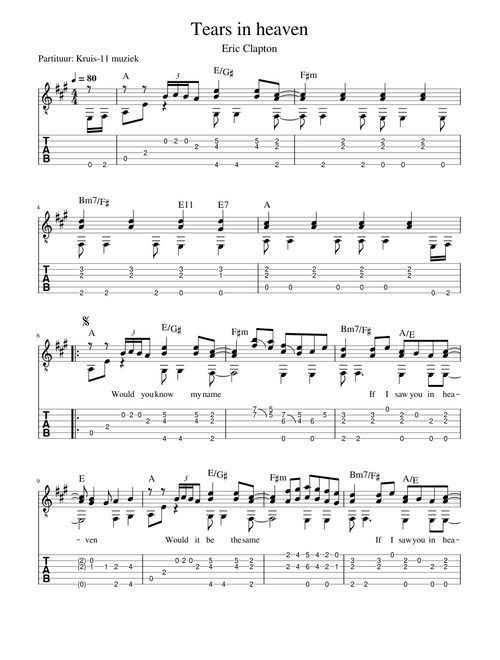 Eric Clapton - Tears in heaven - guitar TAB