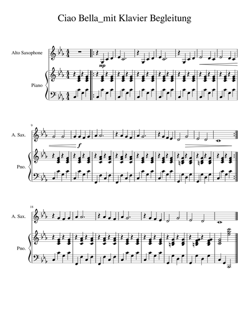 Bella ciao – Goran Bregovic Bella ciao – Saxophon mit Klavier Begleitung