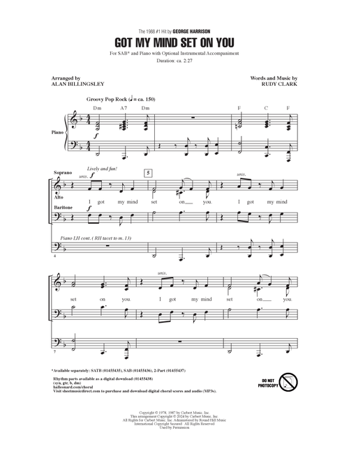 Got My Mind Set On You (arr. Alan Billingsley) - George Harrison (Choral, SAB)