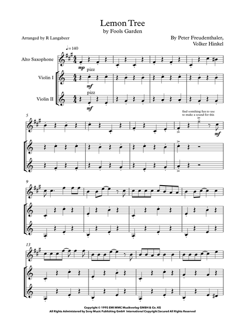 Lemon Tree (Arr. R. Langabeer) - Fool'S Garden (Small Ensemble)