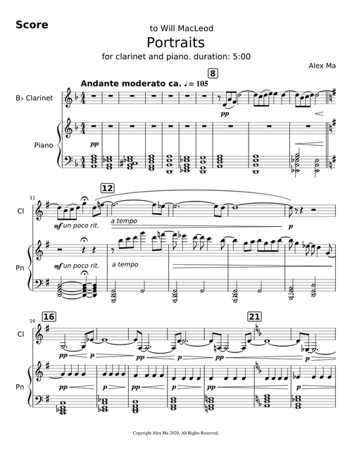 🎵 Portraits for B♭ clarinet and piano
