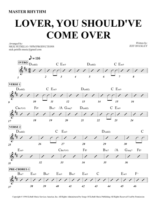Lover, You Should've Come Over (Arr. Nick Petrillo) - Jeff Buckley (Lead Sheet - Fake Book)