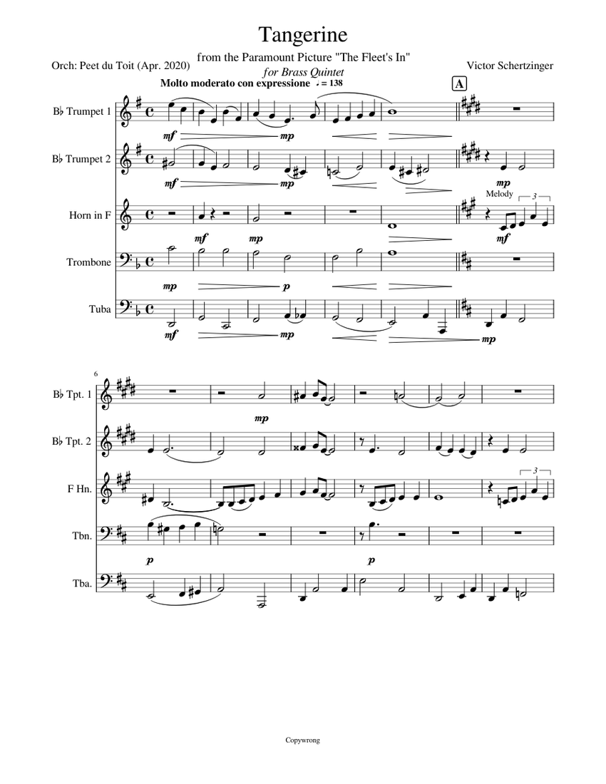ビッグバンド楽譜「TANGERINE」JOHN BERRY(絶版) ビッグバンド
