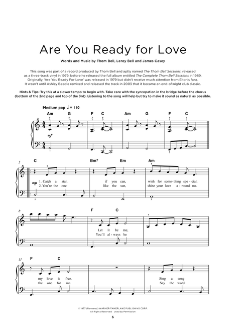 Are You Ready For Love - Elton John (Really Easy Piano)