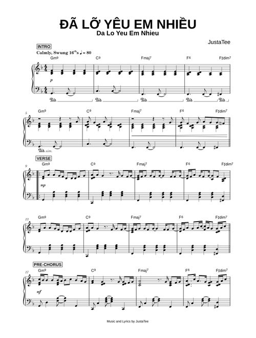 Đã Lỡ Yêu Em Nhiều [Da Lo Yeu Em Nhieu] - JustaTee (Piano)