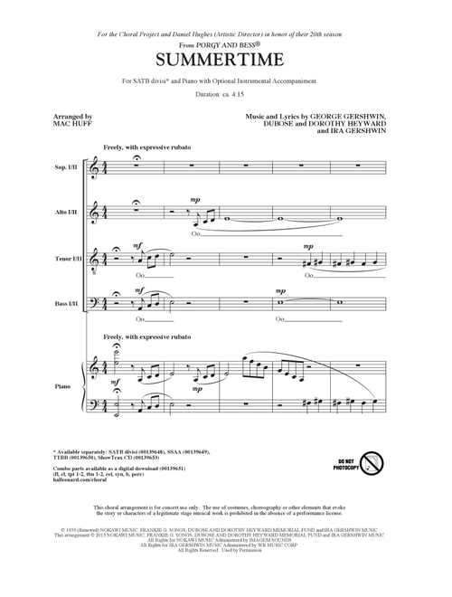 Summertime (arr. Mac Huff) - George Gershwin, Ira Gershwin, DuBose Heyward (Choral, SATB)