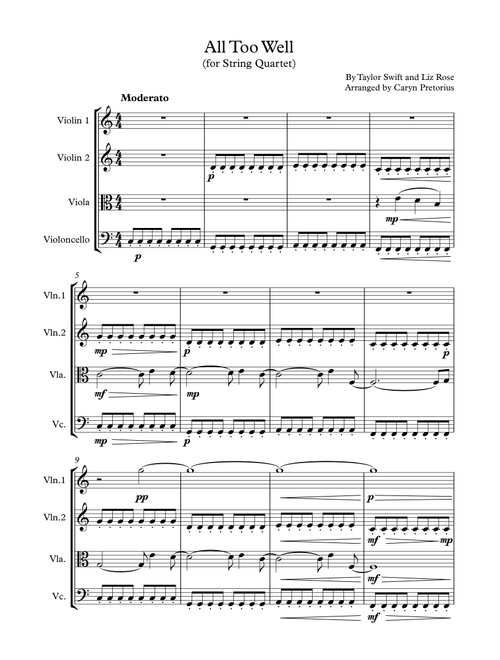 All Too Well (Arr. Caryn Pretorius) - Taylor Swift (String Quartet)