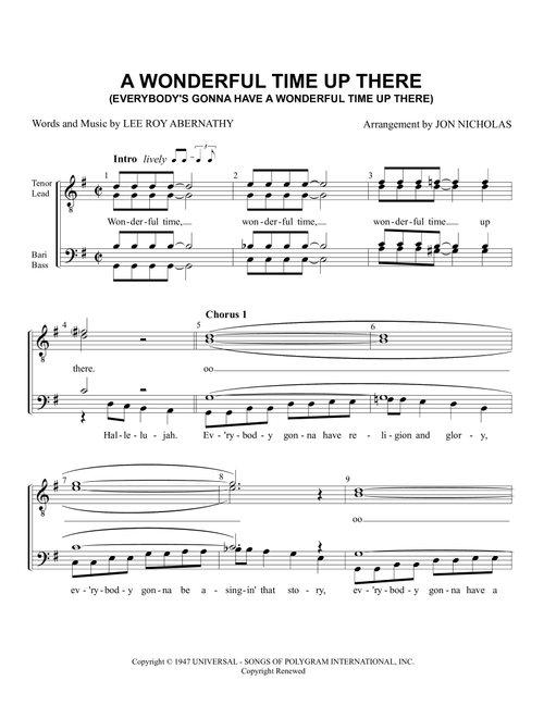 A Wonderful Time Up There (everybody's Gonna Have A Wonderful Time Up There) (Arr. Jon Nicholas) - Pat Boone (Choral, TTBB)