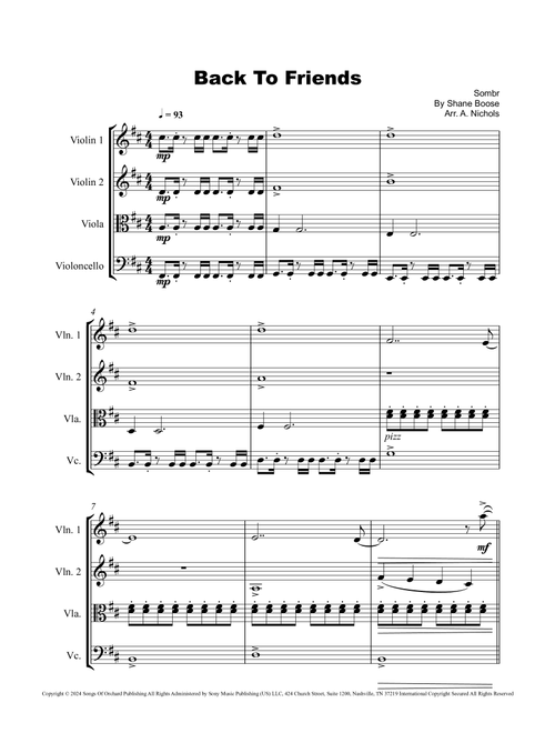 Back To Friends (Arr. A. Nichols) - sombr (String Quartet)
