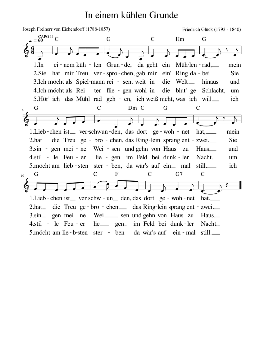 In einem kühlen Grunde Sheet music for Piano (Solo) In einem kühlen Grunde Sheet music for Piano (Solo)