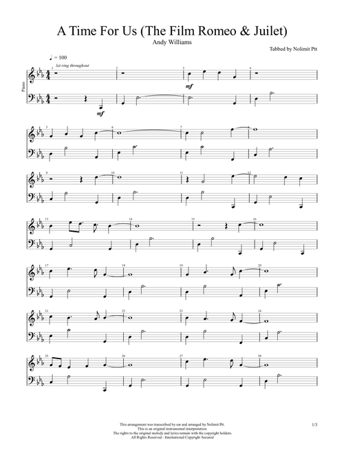 A Time For Us (Arr. Ptt) (Piano Solo)