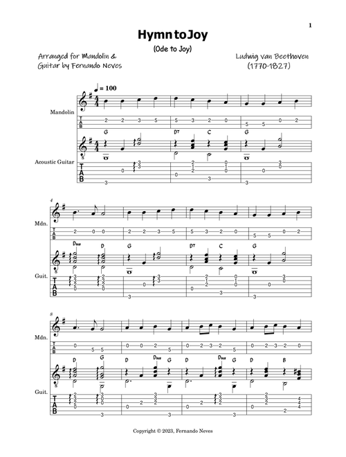 Hymn to Joy for Mandolin and Guitar (Arr. FERNANDO LUIZ NEVES) - Ludwig van Beethoven (Mandolin)