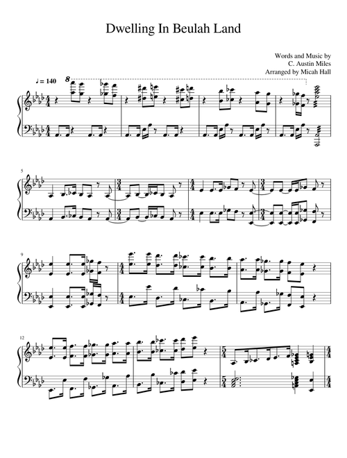 Dwelling In Beulah Land - C. Austin Miles - Piano Solo