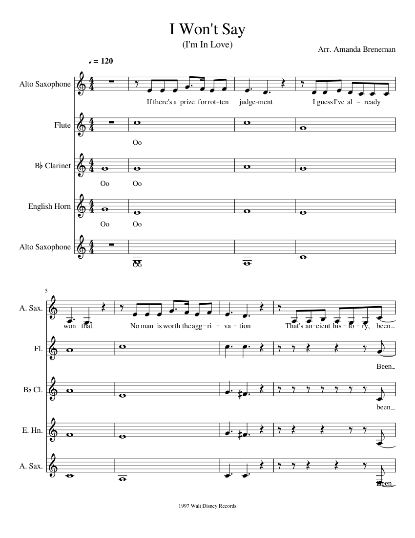 I Won't Say I'm In Love Acapella Sheet music for Flute, Oboe,