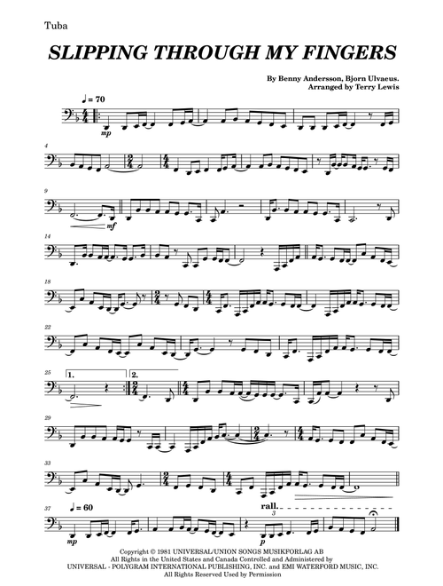 Slipping Through My Fingers (Arr. Terry Lewis) - ABBA (Tuba and Piano)