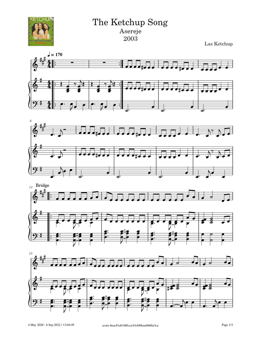 The Ketchup Song Las Ketchup Sheet music for Piano, other